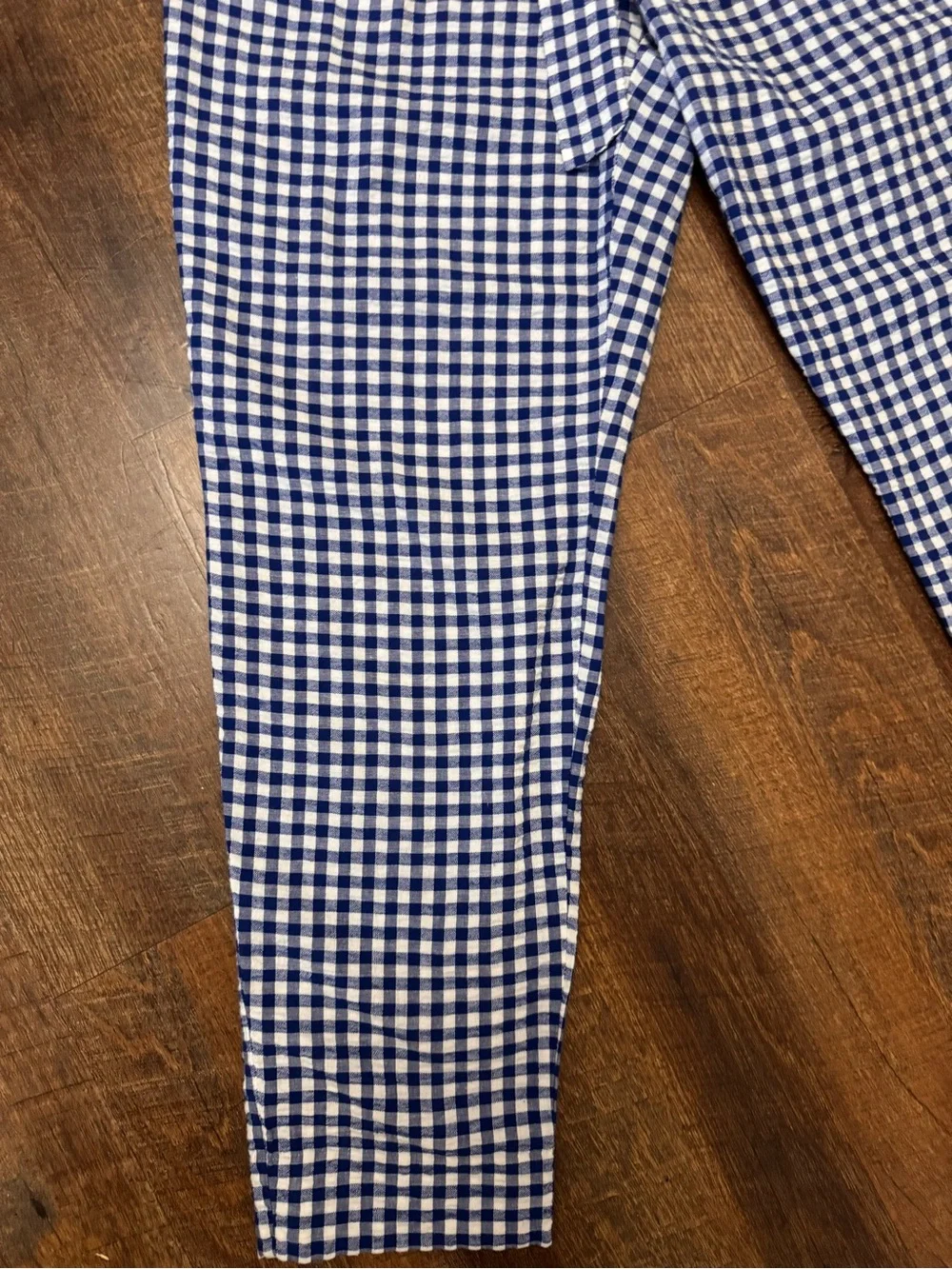 Banana Republic Blue Gingham Paperbag Tie Waist Ankle Pants Size 2 Linen Cotton